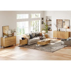 Ensemble de 4 meubles de chambre à coucher, commode à 6 tiroirs cannelés 120 cm, buffet 155 cm, 2 tables de chevet avec station de recharge, chêne