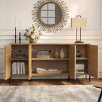 Ensemble de 4 meubles de chambre à coucher, commode à 6 tiroirs cannelés 120 cm, buffet 155 cm, 2 tables de chevet avec station de recharge, chêne