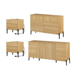 Ensemble de 4 meubles de chambre à coucher, commode à 6 tiroirs cannelés 120 cm, buffet 155 cm, 2 tables de chevet avec station de recharge, chêne