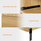 Ensemble de 4 meubles de chambre à coucher, commode à 6 tiroirs cannelés 120 cm, buffet 155 cm, 2 tables de chevet avec station de recharge, chêne