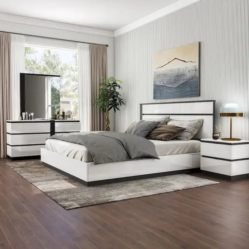  Conjira Modern 4-Piece White Wood Platform Bedroom Set