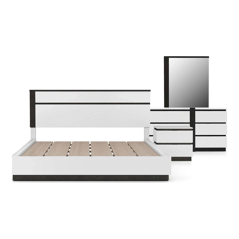 Ensemble de chambre à coucher Conjira Modern 4 pièces en bois blanc avec plateforme