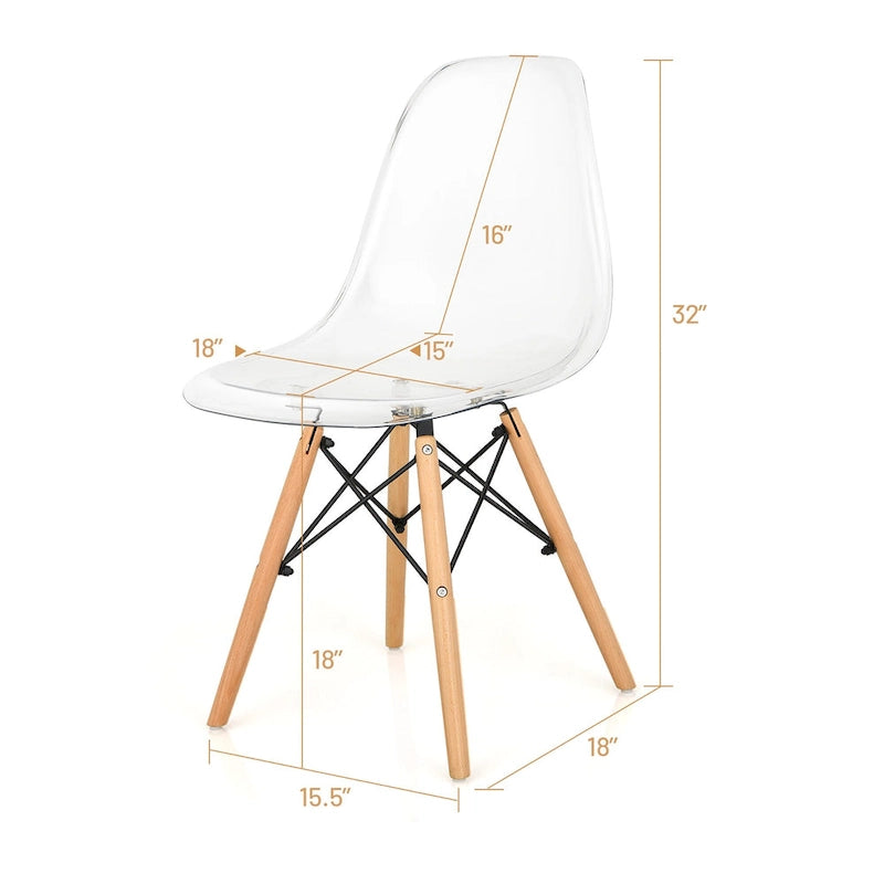 Lot de 4 chaises de salle à manger modernes en plastique avec assise transparente et