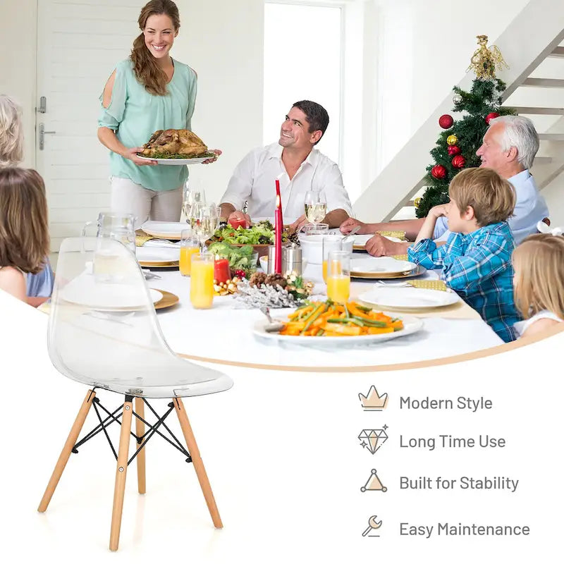 Lot de 4 chaises de salle à manger modernes en plastique avec assise transparente et