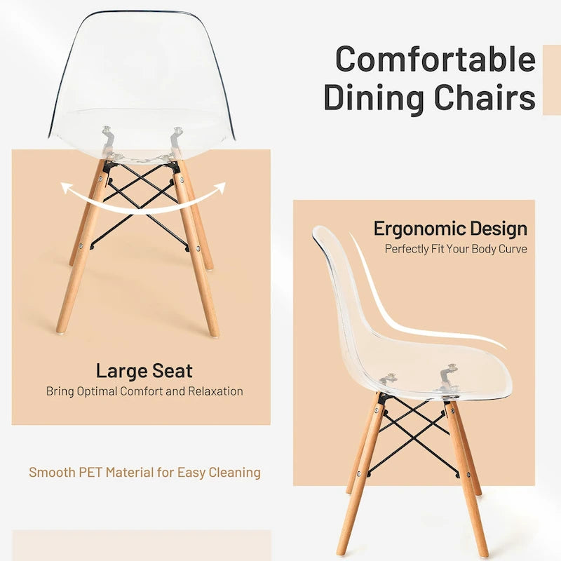 Lot de 4 chaises de salle à manger modernes en plastique avec assise transparente et