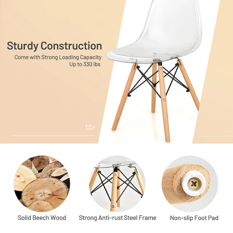Lot de 4 chaises de salle à manger modernes en plastique avec assise transparente et
