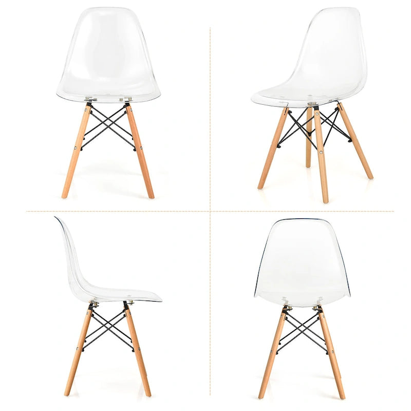 Lot de 4 chaises de salle à manger modernes en plastique avec assise transparente et