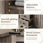 Commode à 5 tiroirs, commode de ferme avec porte coulissante de style grange
