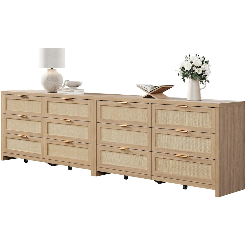 Lot de 2 commodes d'angle élégantes avec 6 tiroirs en rotin tressé