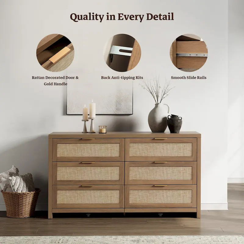 Lot de 2 commodes d'angle élégantes avec 6 tiroirs en rotin tressé