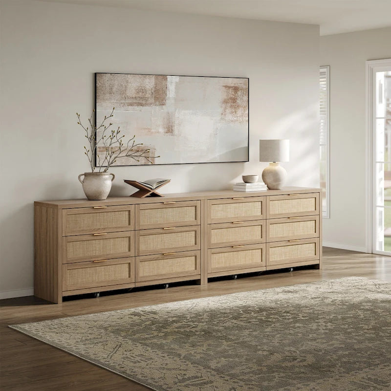 Lot de 2 commodes d'angle élégantes avec 6 tiroirs en rotin tressé
