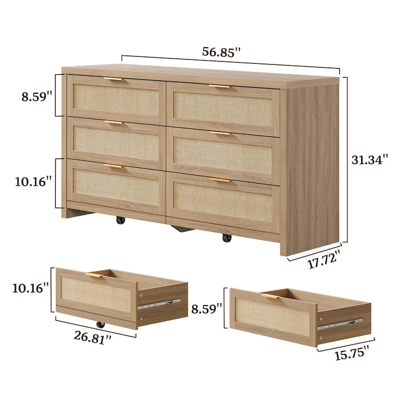 Lot de 2 commodes d'angle élégantes avec 6 tiroirs en rotin tressé