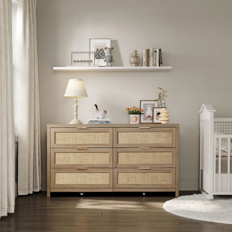 Lot de 2 commodes d'angle élégantes avec 6 tiroirs en rotin tressé