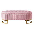 Pouf de rangement élégant en velours capitonné, banc rembourré avec pieds en métal pour chambre à coucher