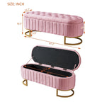 Pouf de rangement élégant en velours capitonné, banc rembourré avec pieds en métal pour chambre à coucher