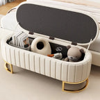 Pouf de rangement élégant en velours capitonné, banc rembourré avec pieds en métal pour chambre à coucher