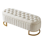 Pouf de rangement élégant en velours capitonné, banc rembourré avec pieds en métal pour chambre à coucher