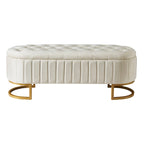 Pouf de rangement élégant en velours capitonné, banc rembourré avec pieds en métal pour chambre à coucher