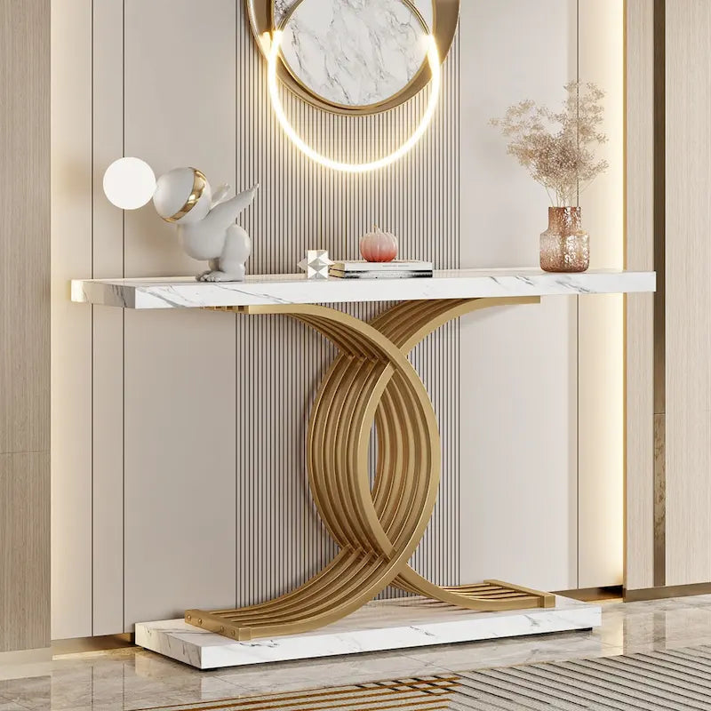 Console d'entrée moderne, Table d'appoint de 39 pouces, Console de canapé étroite en bois