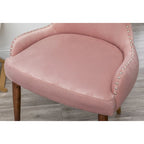 Fauteuil d'appoint rose moderne 23 en polyester, avec pieds en bois d'hévéa massif et clous décoratifs