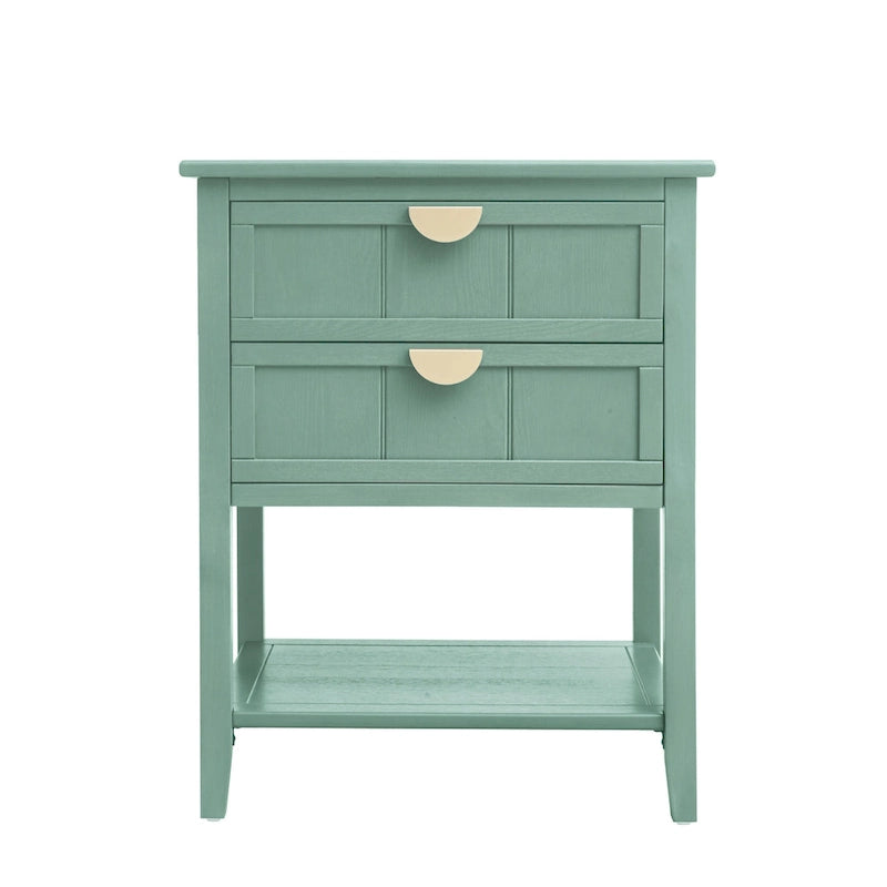 Commode de chevet américaine à 2 tiroirs avec poignée dorée, table d'appoint, table de bout, convient pour chambre à coucher, salon