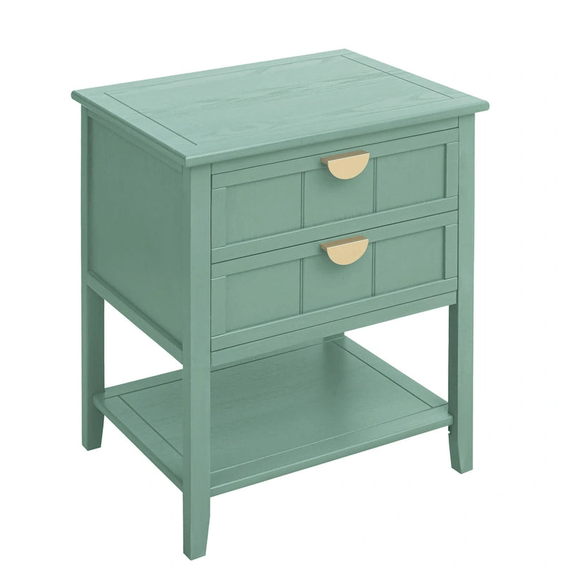 Commode de chevet américaine à 2 tiroirs avec poignée dorée, table d'appoint, table de bout, convient pour chambre à coucher, salon