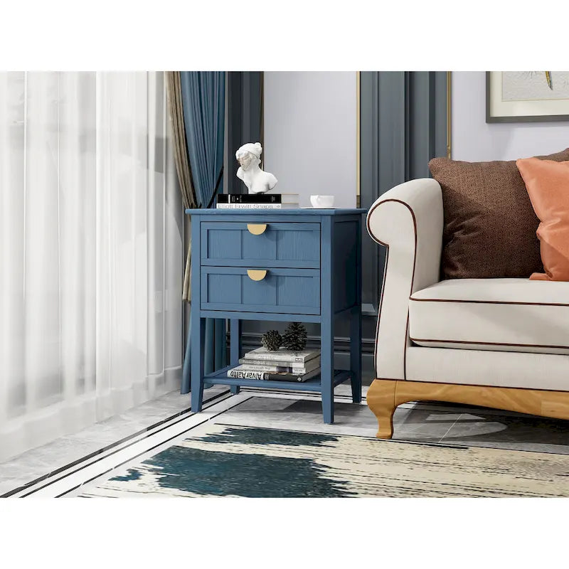 Commode de chevet américaine à 2 tiroirs avec poignée dorée, table d'appoint, table de bout, convient pour chambre à coucher, salon