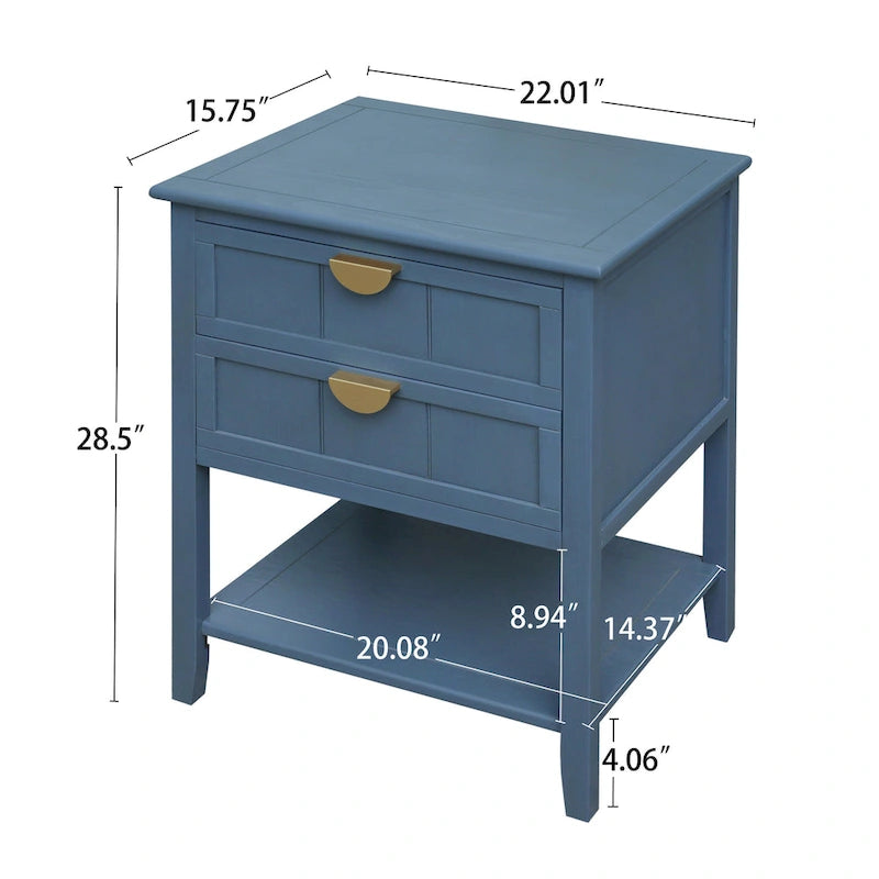 Commode de chevet américaine à 2 tiroirs avec poignée dorée, table d'appoint, table de bout, convient pour chambre à coucher, salon