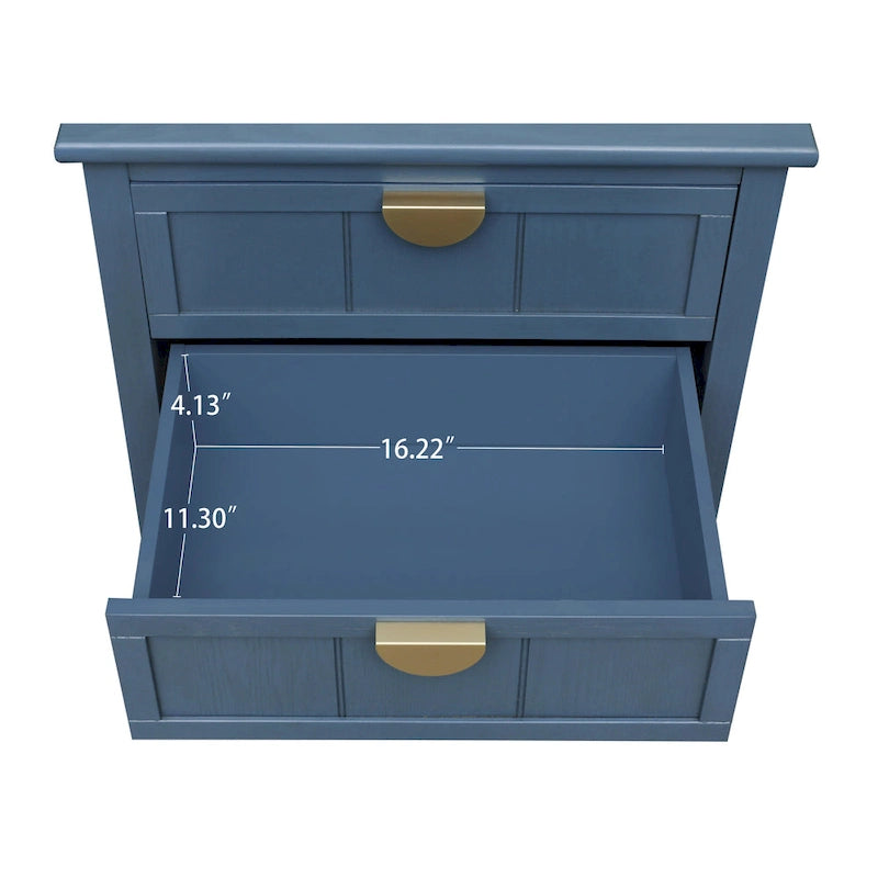 Commode de chevet américaine à 2 tiroirs avec poignée dorée, table d'appoint, table de bout, convient pour chambre à coucher, salon