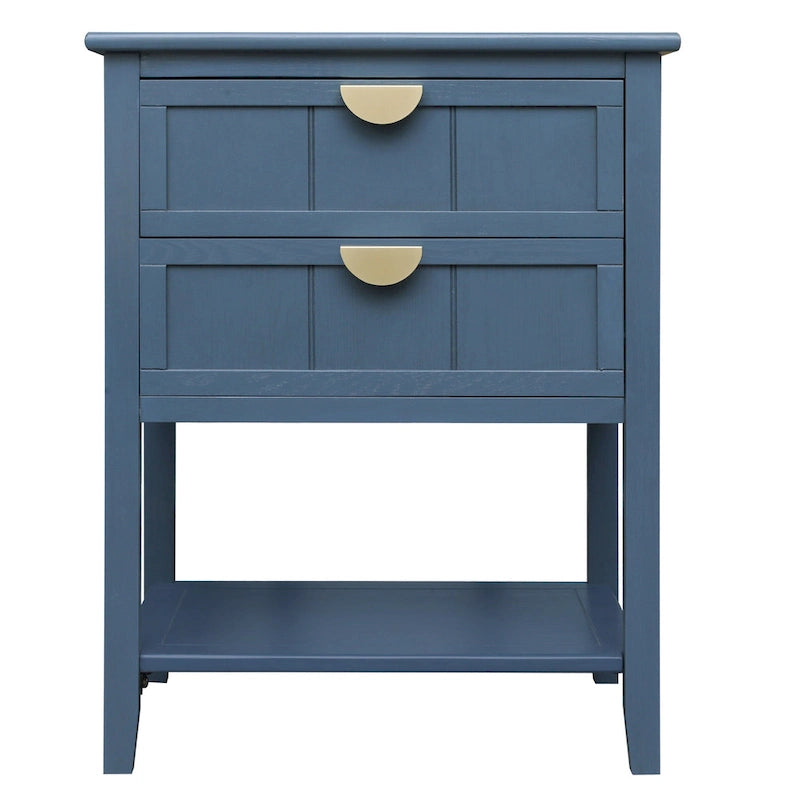 Commode de chevet américaine à 2 tiroirs avec poignée dorée, table d'appoint, table de bout, convient pour chambre à coucher, salon