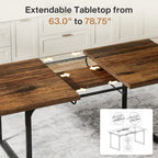 Table à manger extensible pour 6-8 personnes, table de salle à manger rectangulaire en bois avec cadre métallique