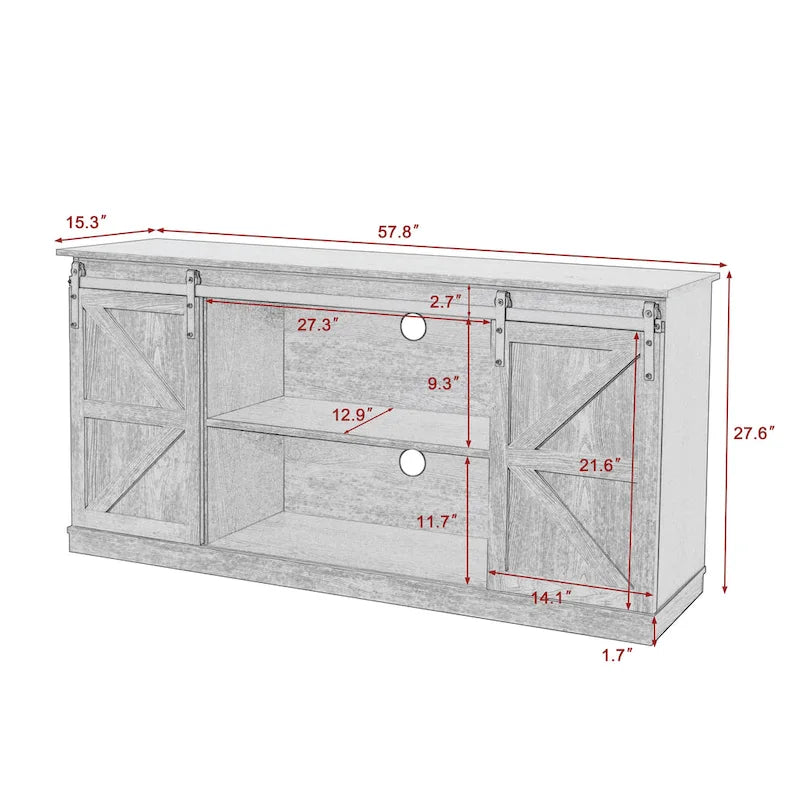 Meuble TV en bois de style ferme avec porte coulissante type grange