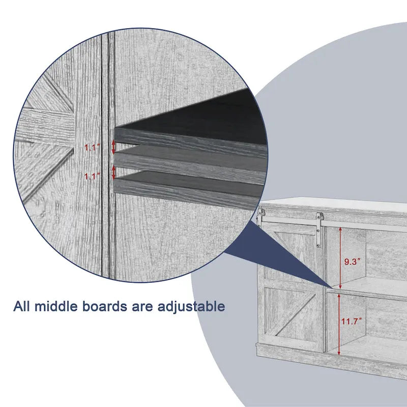 Meuble TV en bois de style ferme avec porte coulissante type grange