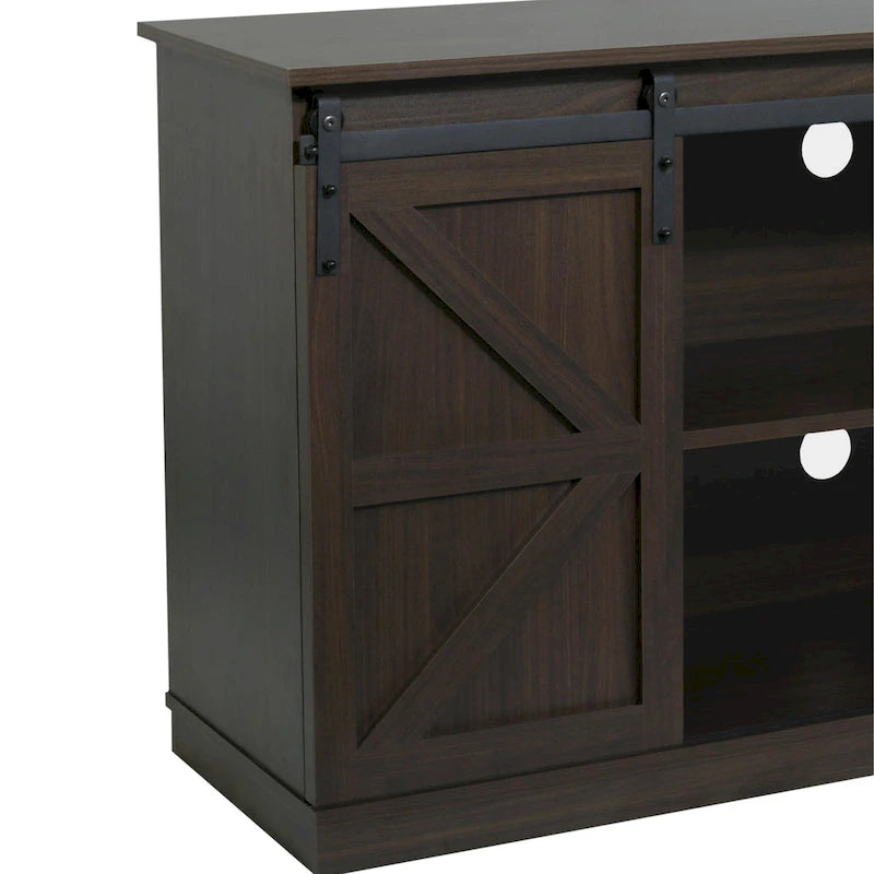 Meuble TV en bois de style ferme avec porte coulissante type grange