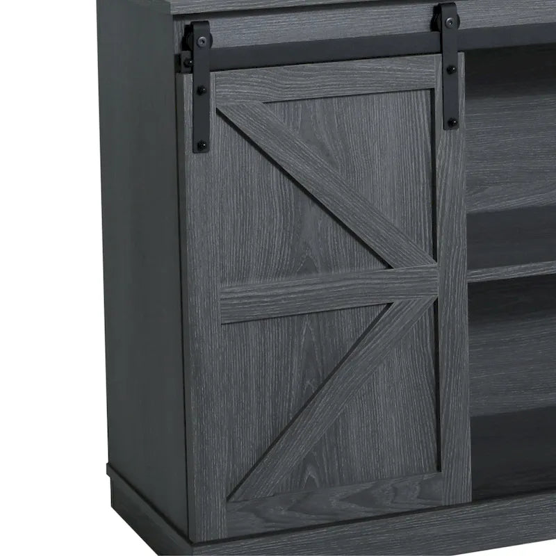 Meuble TV en bois de style ferme avec porte coulissante type grange