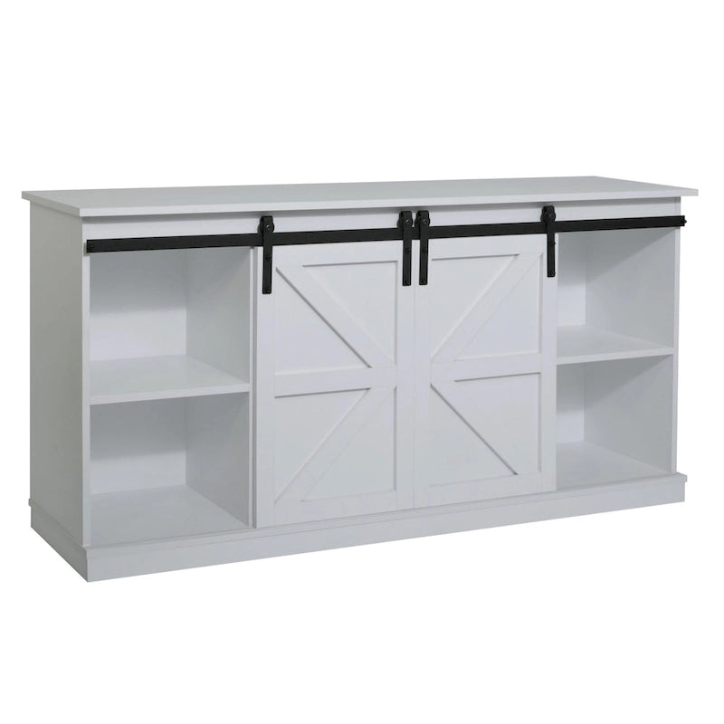 Meuble TV en bois de style ferme avec porte coulissante type grange