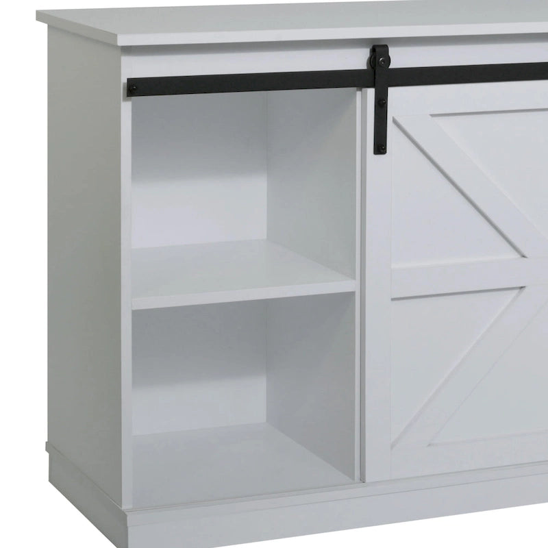 Meuble TV en bois de style ferme avec porte coulissante type grange