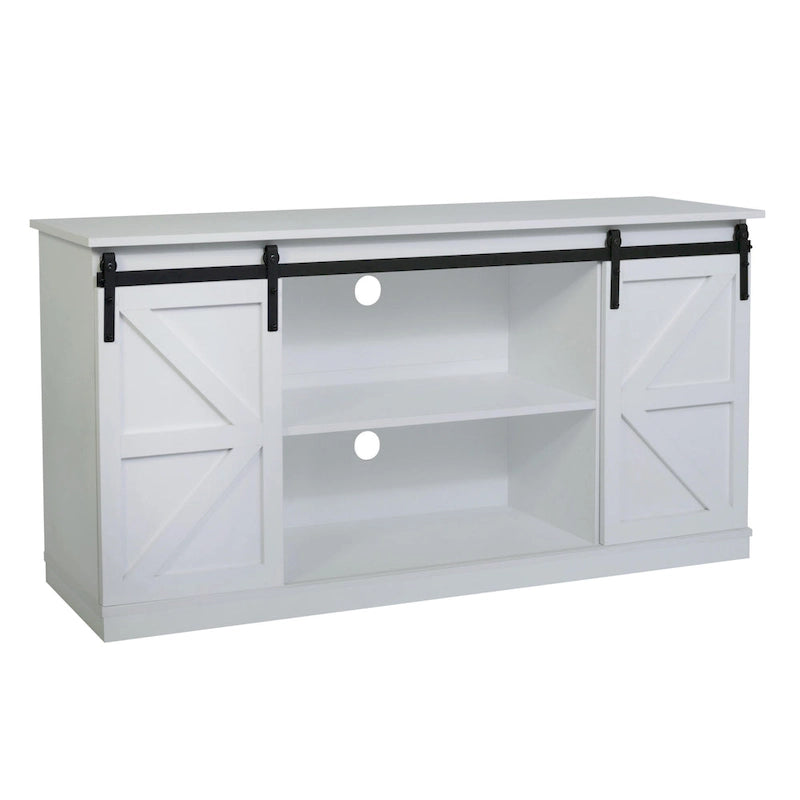 Meuble TV en bois de style ferme avec porte coulissante type grange