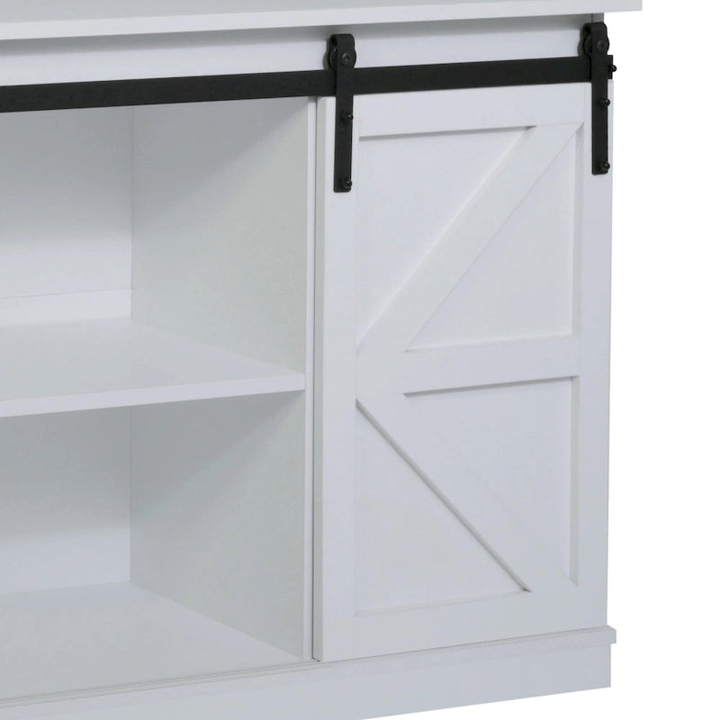 Meuble TV en bois de style ferme avec porte coulissante type grange