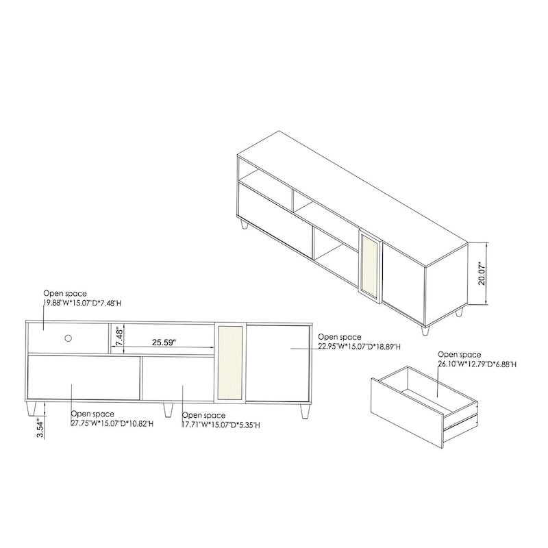 Meuble TV 70 pouces moderne du milieu du siècle Santee avec tiroir par