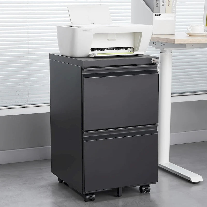 Meuble de classement mobile en métal à 2 tiroirs avec serrure