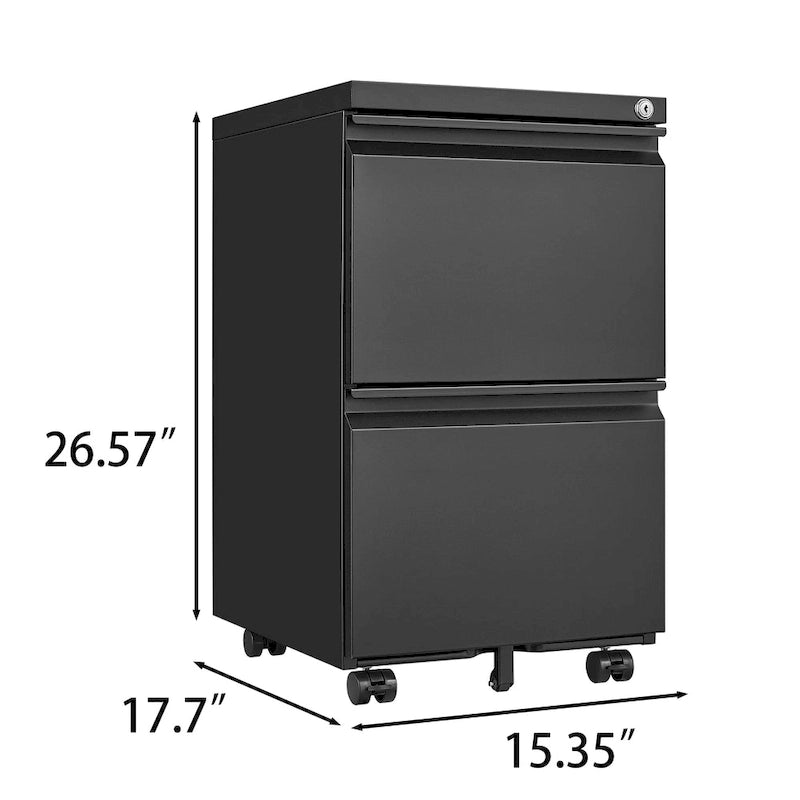 Meuble de classement mobile en métal à 2 tiroirs avec serrure