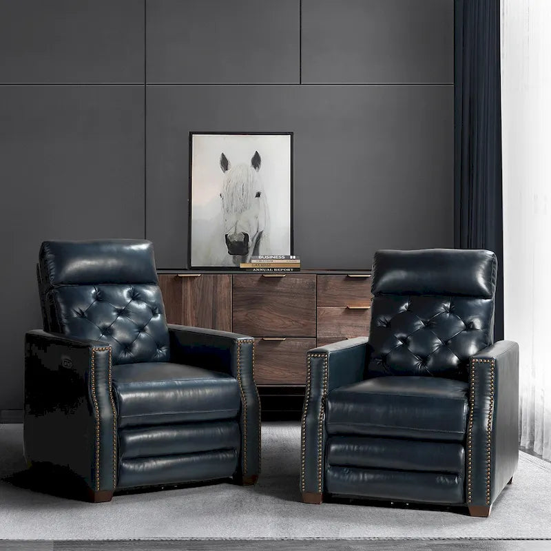 Fauteuil inclinable électrique en cuir véritable de 80 cm de large avec port USB, lot de 2