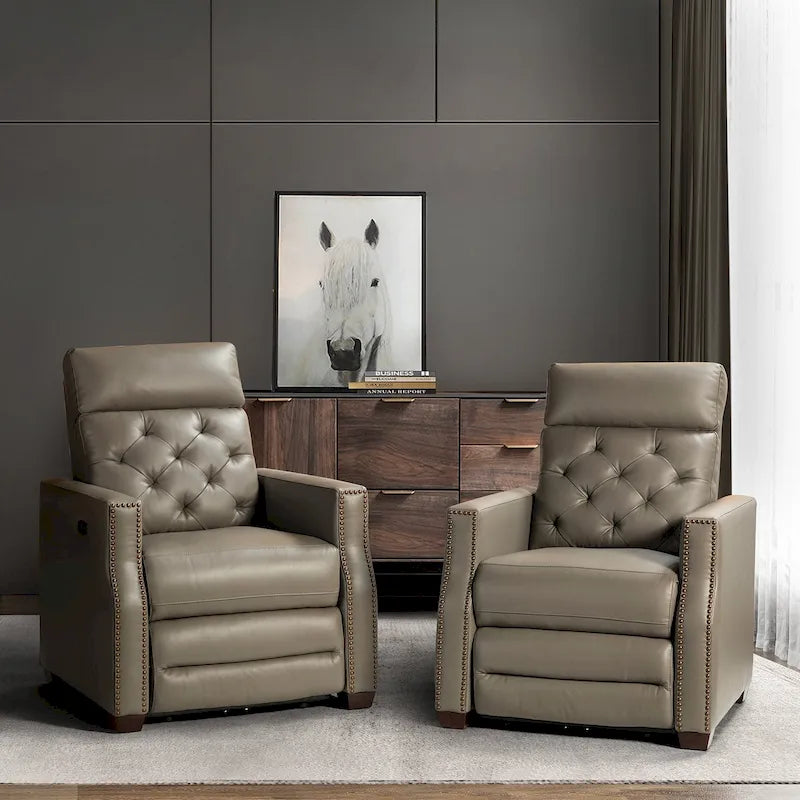 Fauteuil inclinable électrique en cuir véritable de 80 cm de large avec port USB, lot de 2