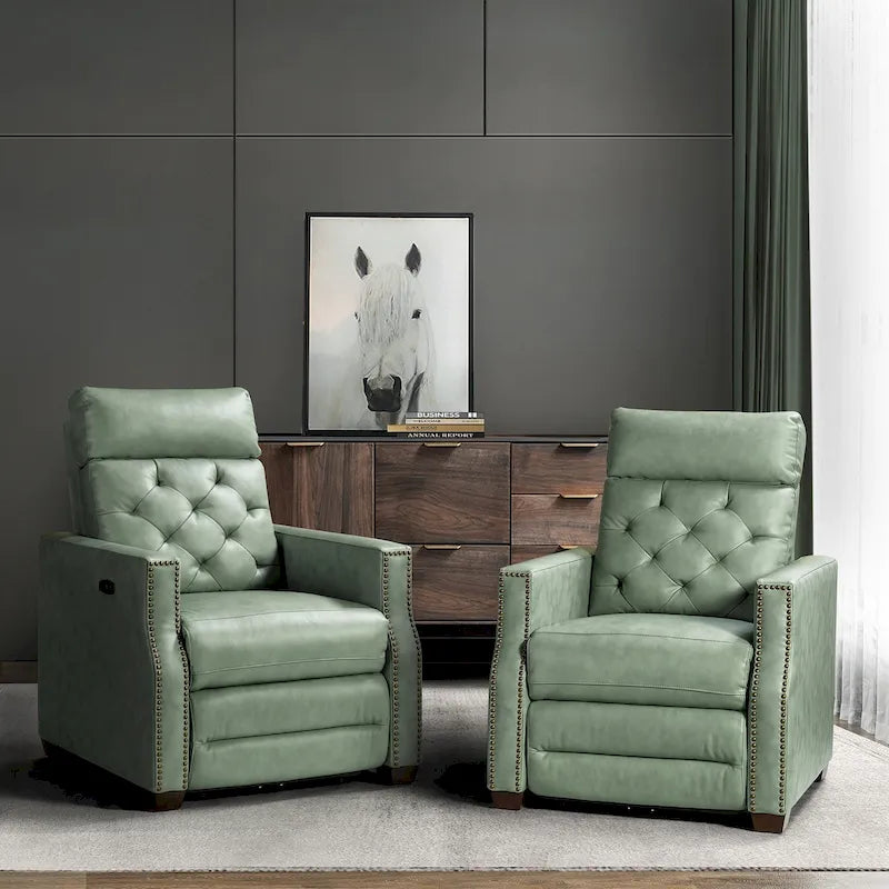 Fauteuil inclinable électrique en cuir véritable de 80 cm de large avec port USB, lot de 2