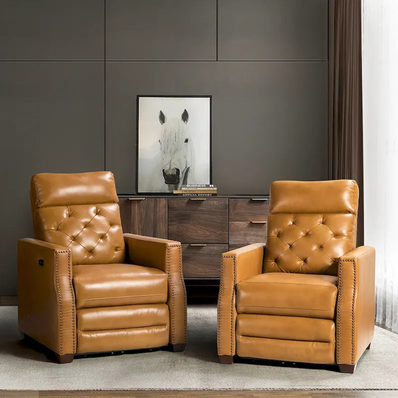 Fauteuil inclinable électrique en cuir véritable de 80 cm de large avec port USB, lot de 2