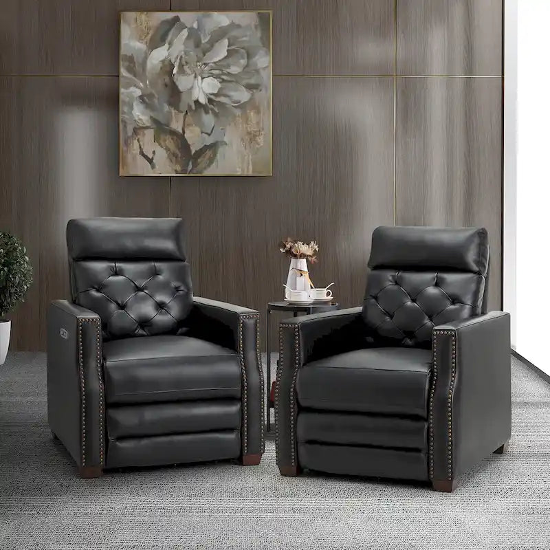 Fauteuil inclinable électrique en cuir véritable de 80 cm de large avec port USB, lot de 2