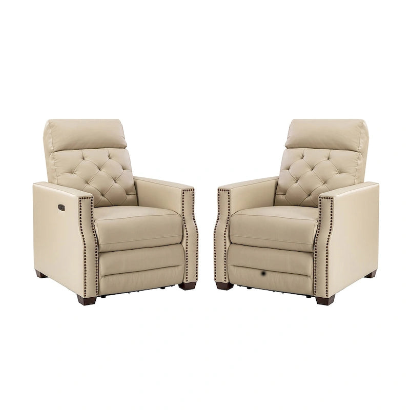 Fauteuil inclinable électrique en cuir véritable de 80 cm de large avec port USB, lot de 2