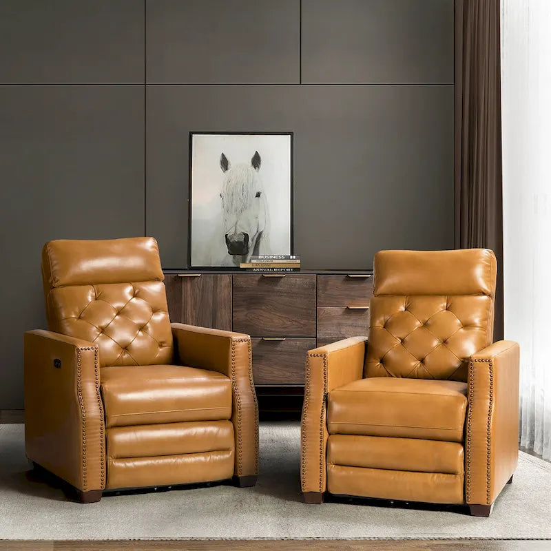 Fauteuil inclinable électrique en cuir véritable de 80 cm de large avec port USB, lot de 2