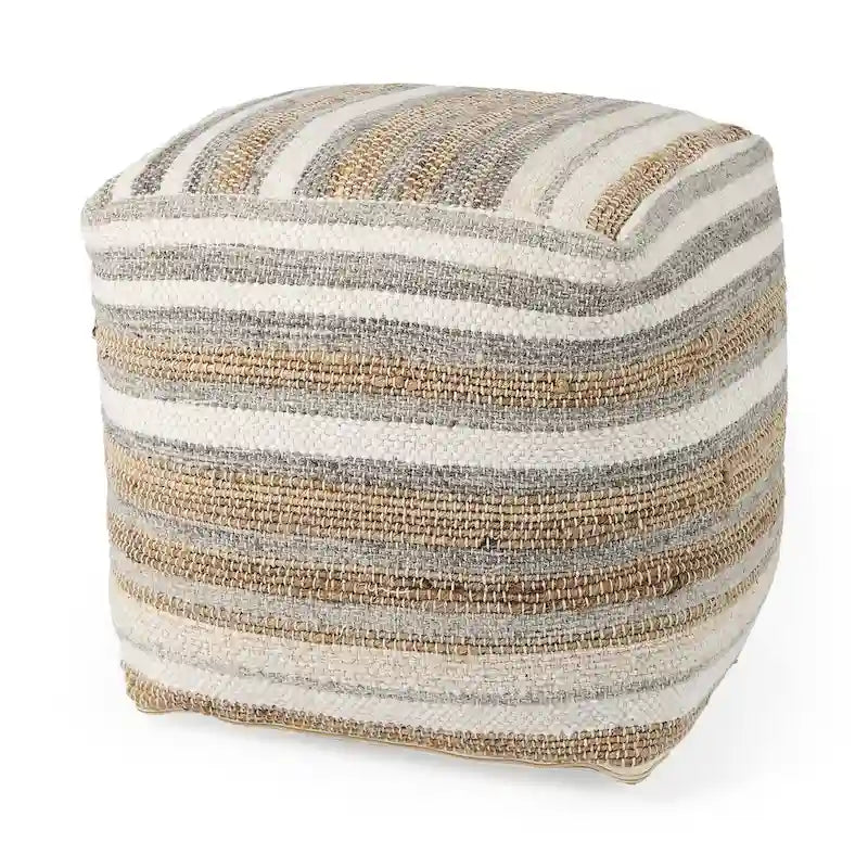 Pouf carré en chanvre et coton à rayures multicolores